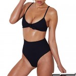 Elogoog Womens High Waisted Bikini Swimsuit Solid V Neck Two Piece Swimwear Front Tie Knot Bathing Suits Black B07CBMVVKB